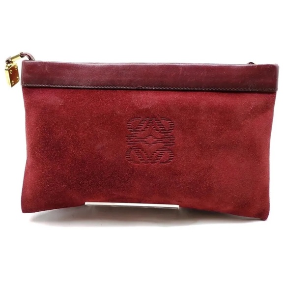 Loewe Burgundy Suede Zip Clutch